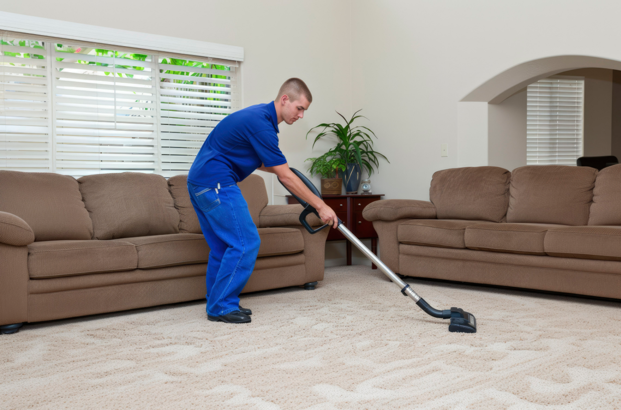 Carpet vacuuming in a living room