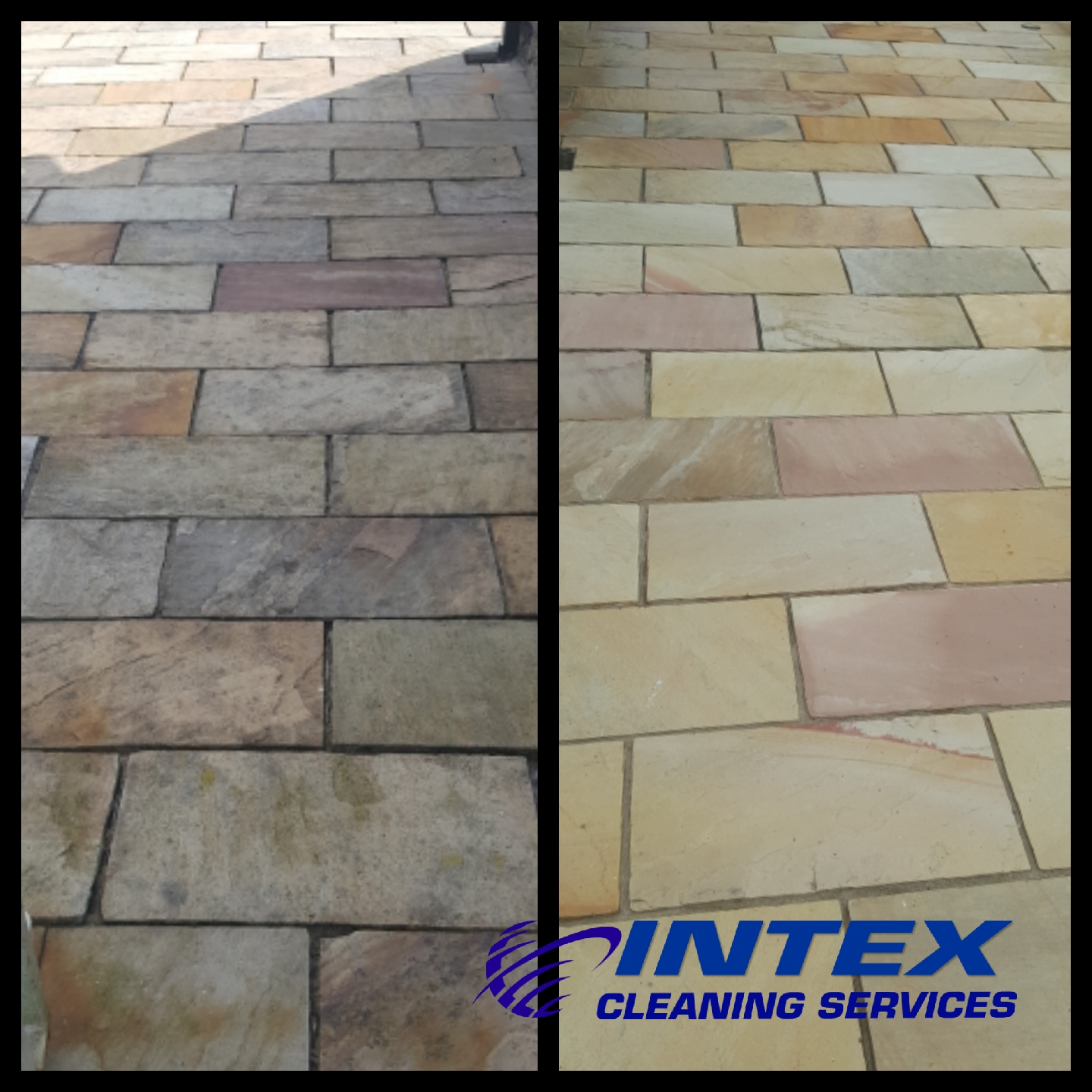 Marble paving before and after cleaning