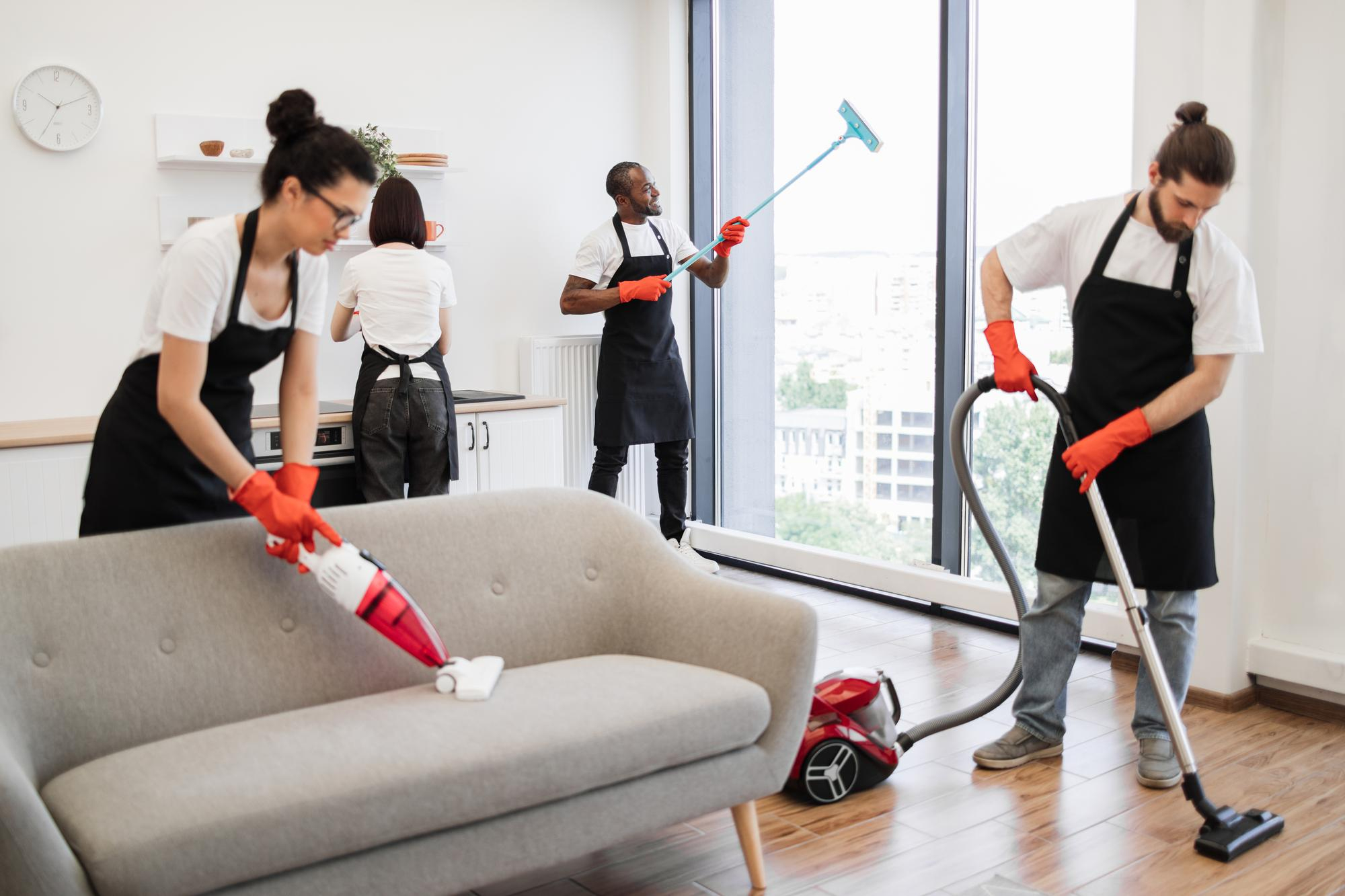 Cleaning team working through a home