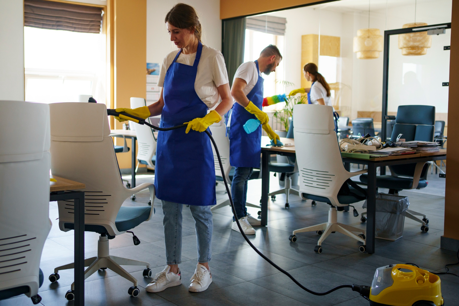 Office cleaning in progress