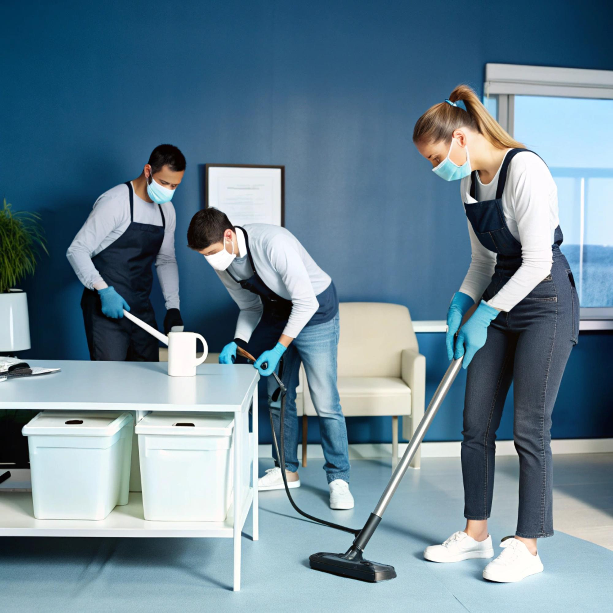Team cleaning an office space